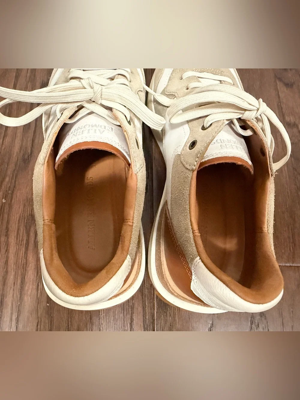 Allen Edmonds Beige and White Suede Lionel Lace-up Sneaker